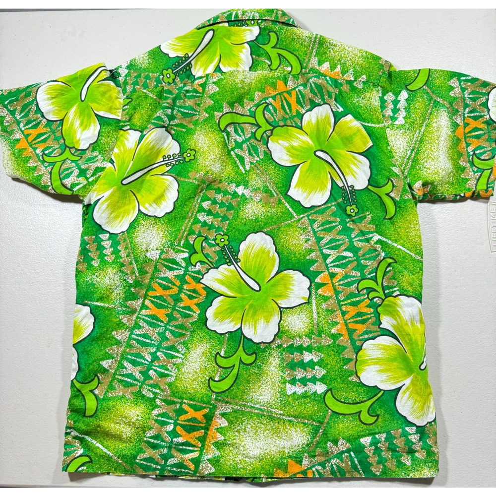 Maluna Hawaii Mens Green Cotton Vintage Hibiscus Aloha Shirt - Picture 8 of 8